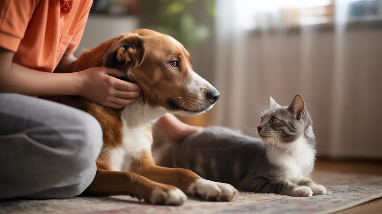 Happy dog and cat receiving vaccinations at a community pet clinic