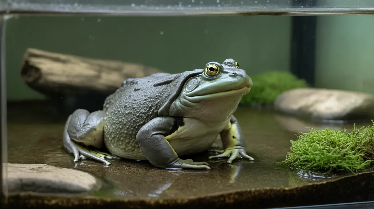 African bullfrog in a controlled educational environment used in Maine wildlife program