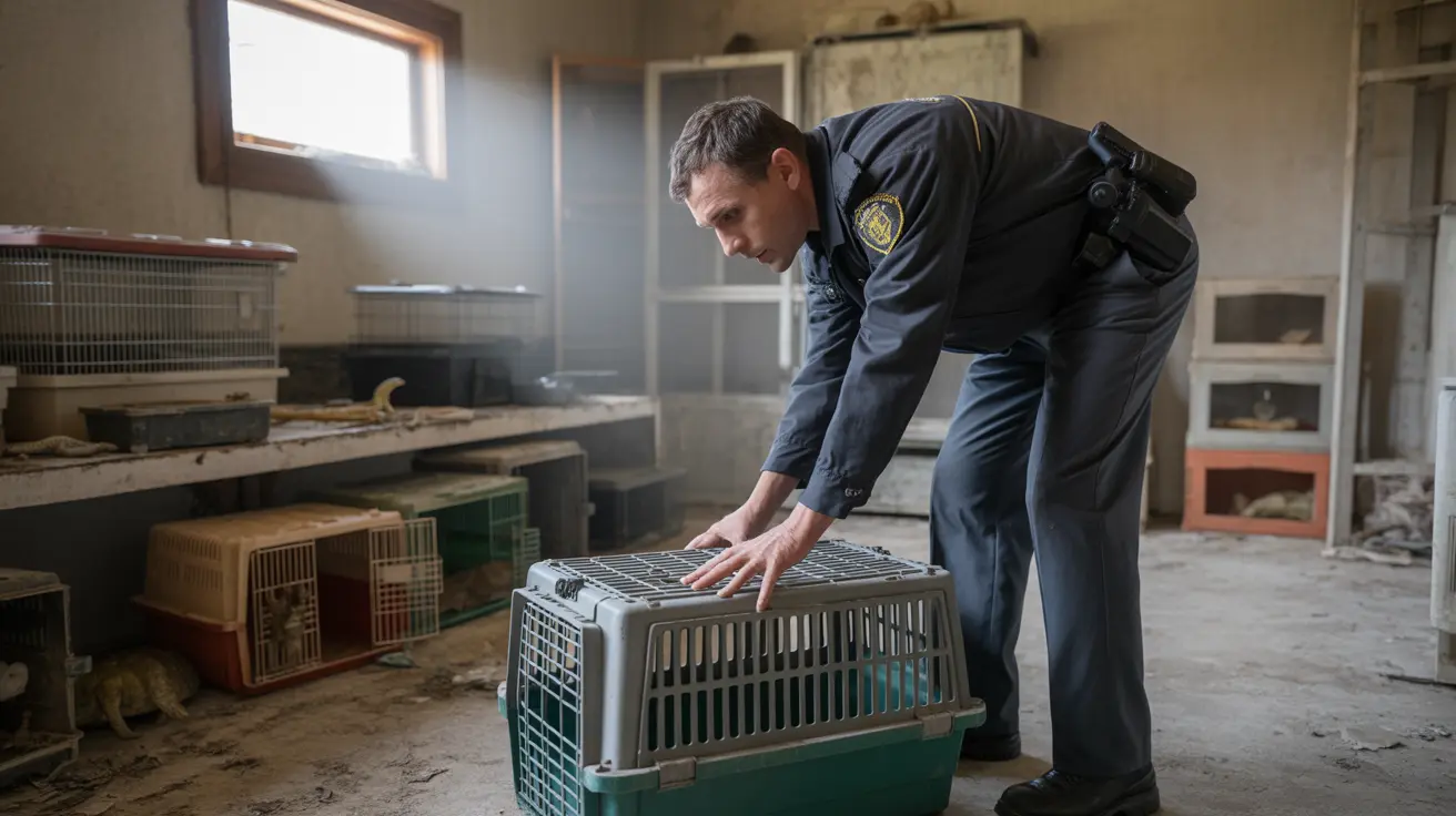 Animal control officers rescuing a dog and reptiles from an abandoned home