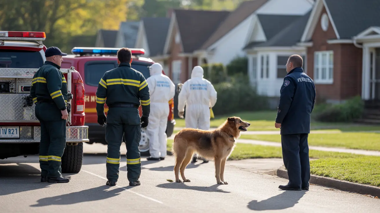 Animal control officers responding to an incident on a suburban street