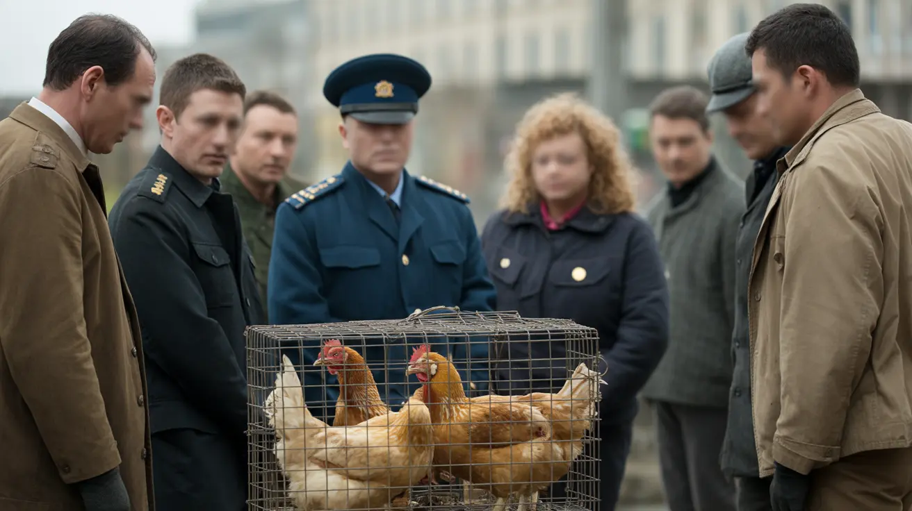 Cluttered home interior with numerous animals and elderly woman confined amid debris