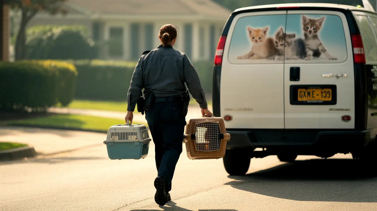 Rescued cats and dogs being cared for by animal control and humane society staff