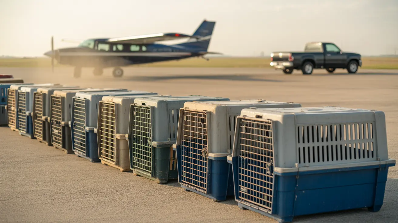 Dogs and cats being loaded onto a rescue flight from Tennessee animal shelters