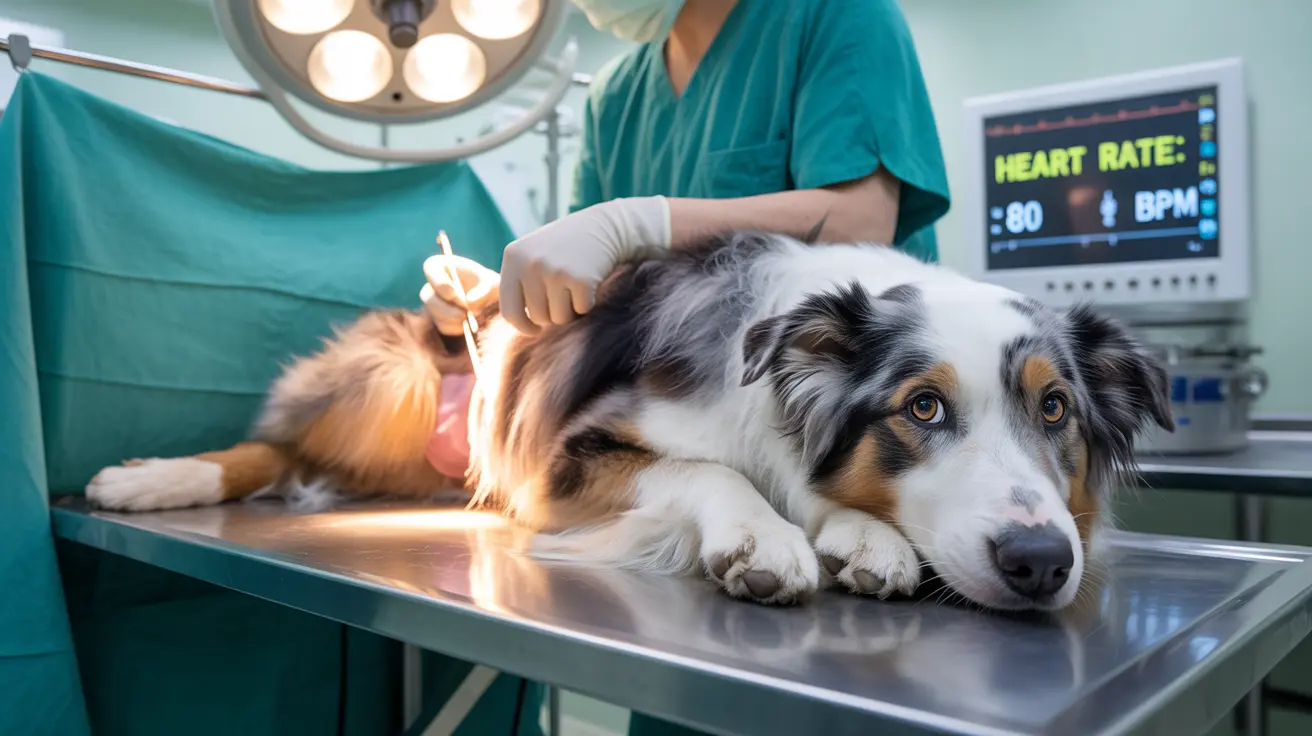 An Australian Shepherd on a veterinary table during a procedure
