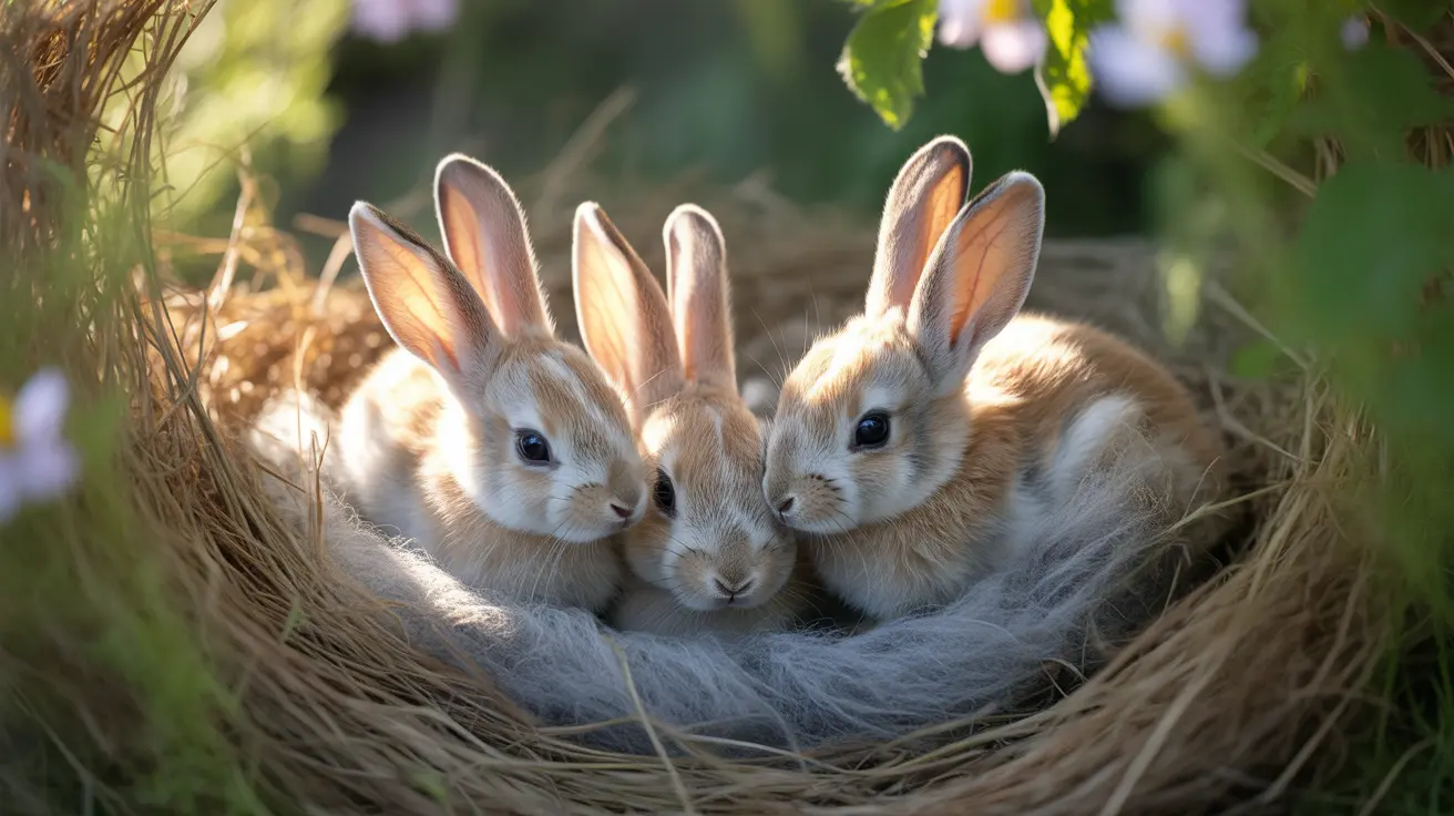 Baby rabbit nest hidden among grass with twigs marking perimeter