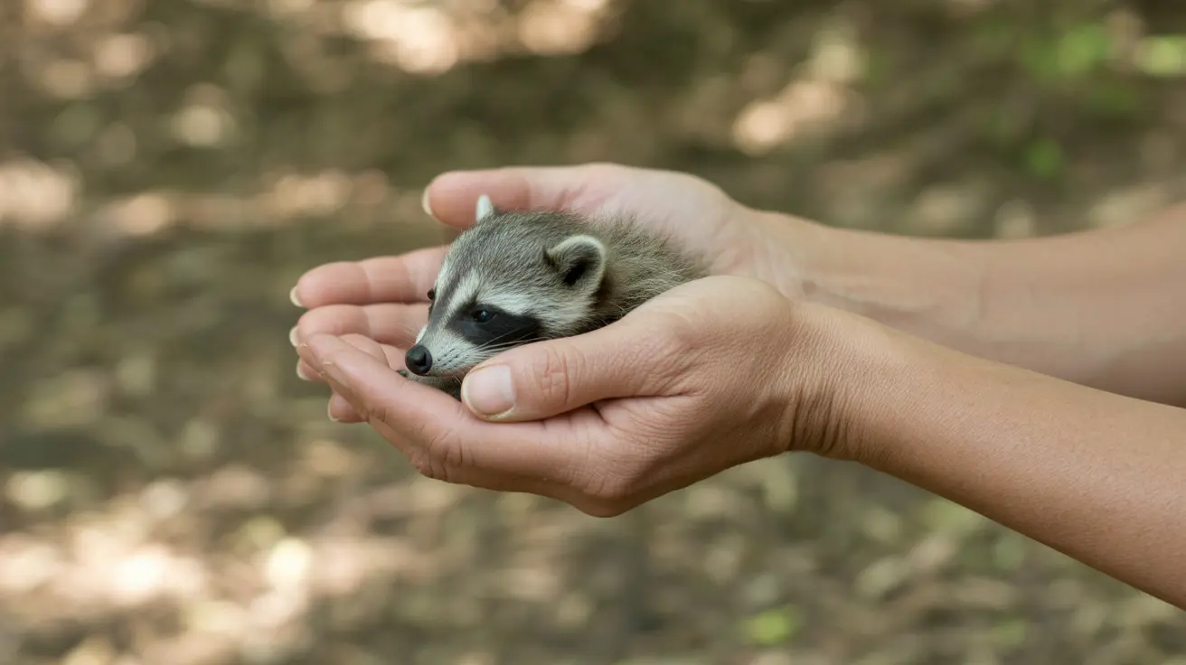 Volunteers rescuing a baby squirrel outdoors in springtime