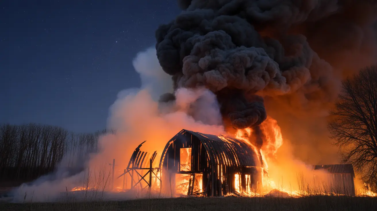 Damaged barn in Aurelius after a devastating fire affecting farm animals