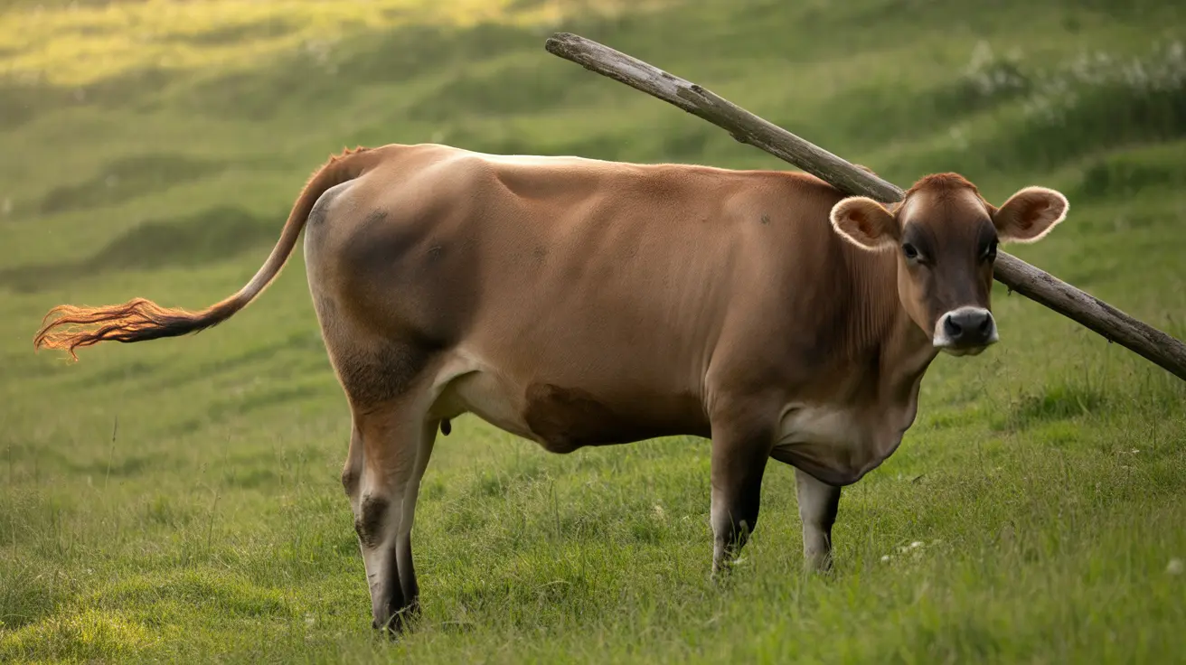 Brown Swiss cow named Veronika using a broom as a tool on an Austrian farm