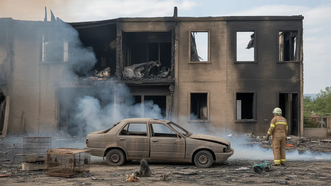Damaged veterinary clinic in Ukraine with rescue teams evacuating animals from rubble