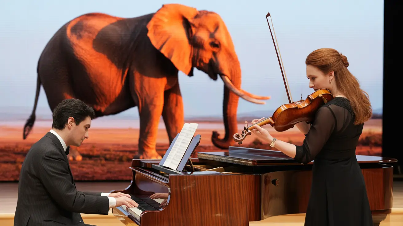 Musicians performing chamber music in an intimate concert setting celebrating endangered animals