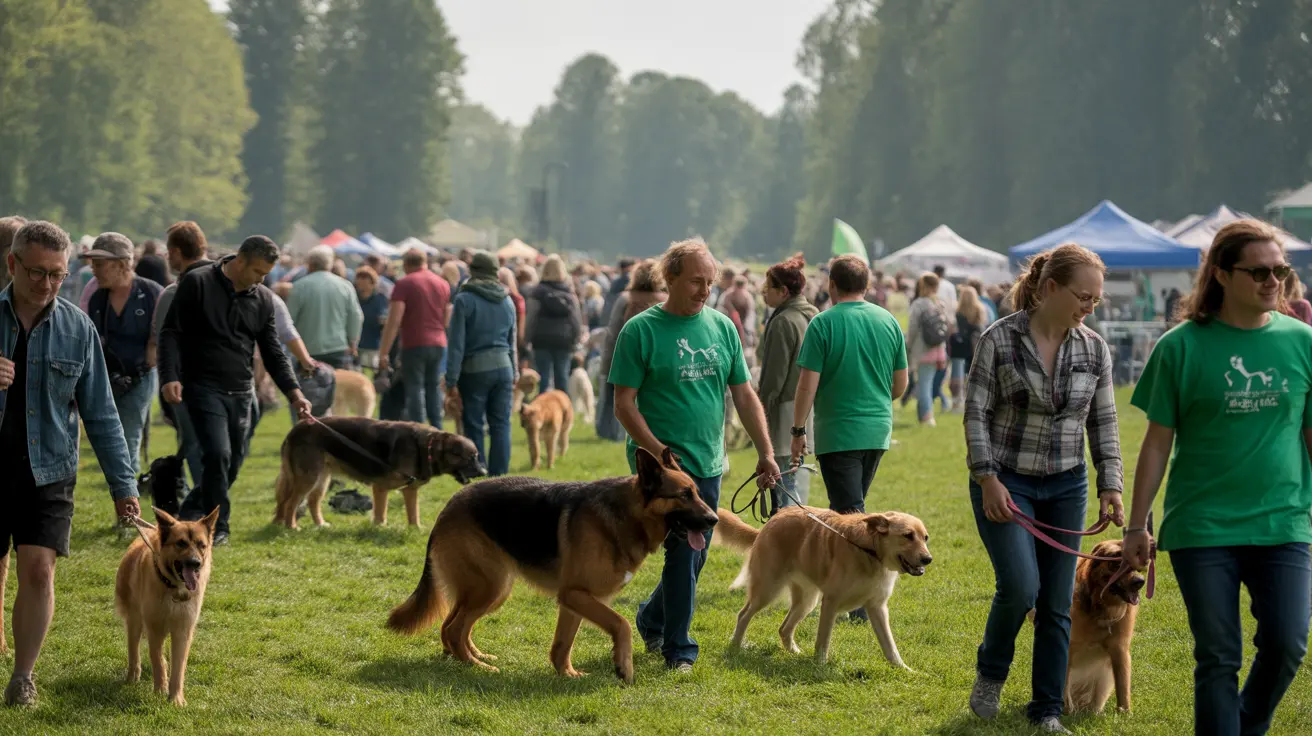 Participants walking their dogs during the Walk With the Animals fundraiser event in Riverside's Fairmount Park
