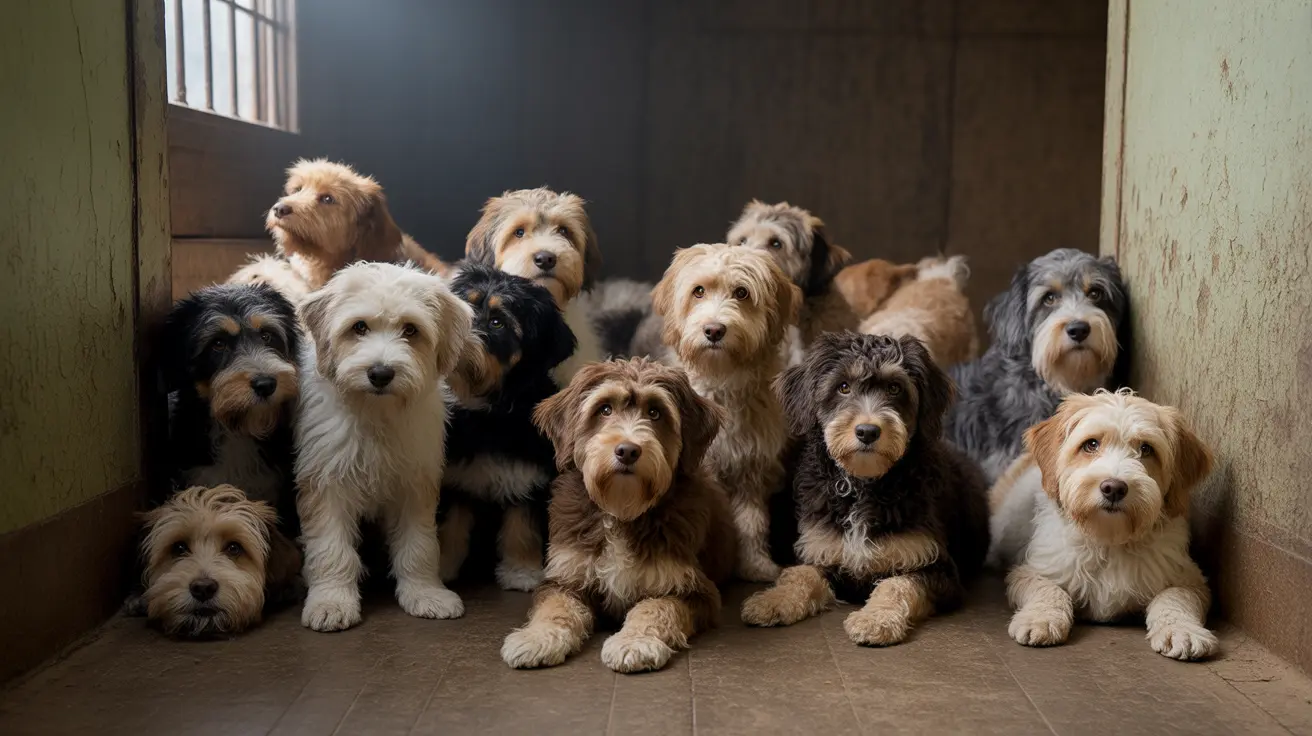 Overcrowded living room with dozens of dogs rescued in a major UK hoarding case