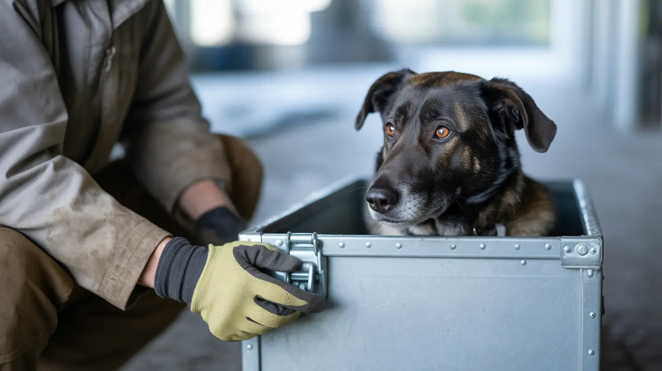 Shelter dogs ready for transport in crates at an airport