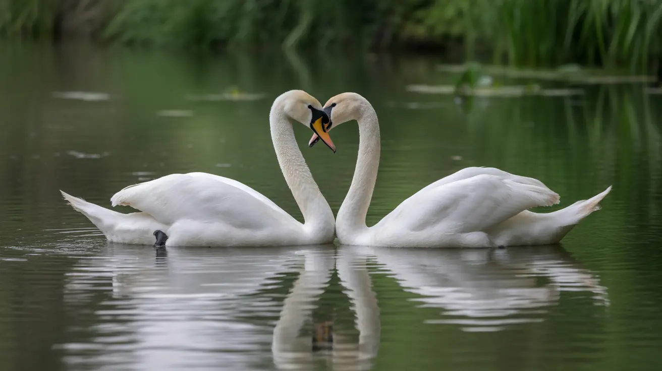 A swan pair forming a heart shape with their necks symbolizing love and devotion