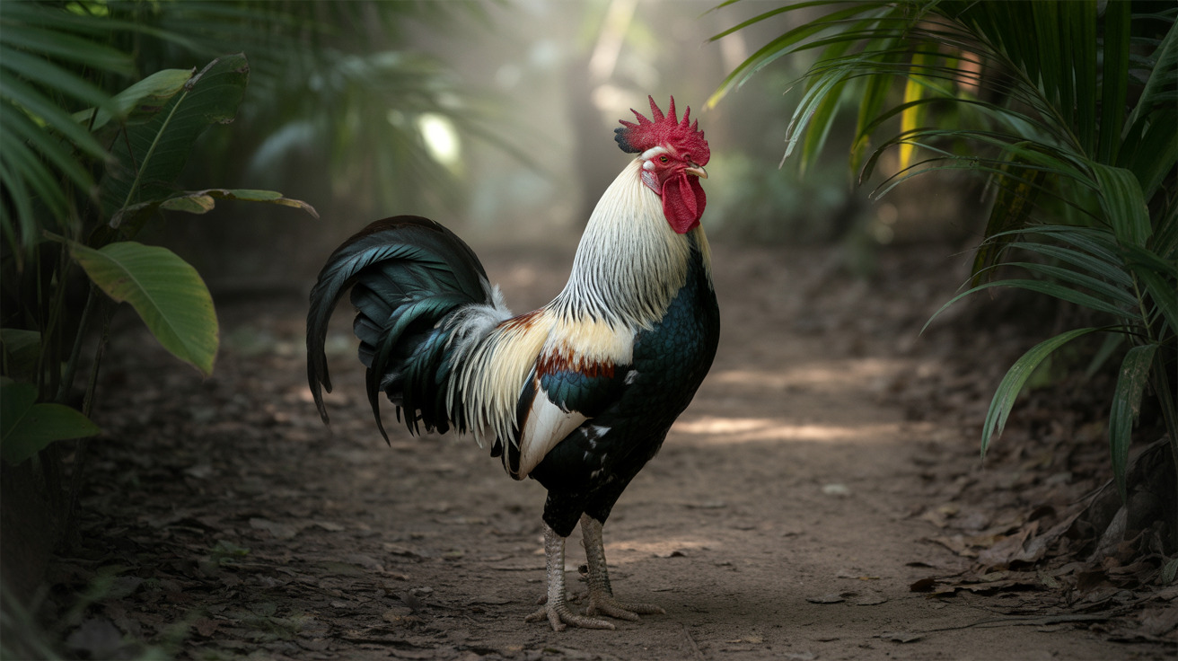 Feral chickens roaming urban streets in Hawaii near residential homes