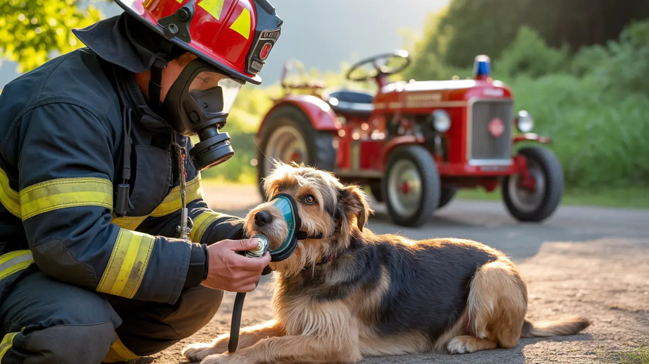 Firefighters using pet oxygen masks to rescue animals during a fire emergency