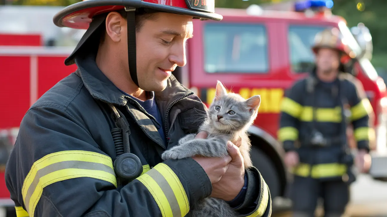 Firefighter rescuing a dog during a fire emergency