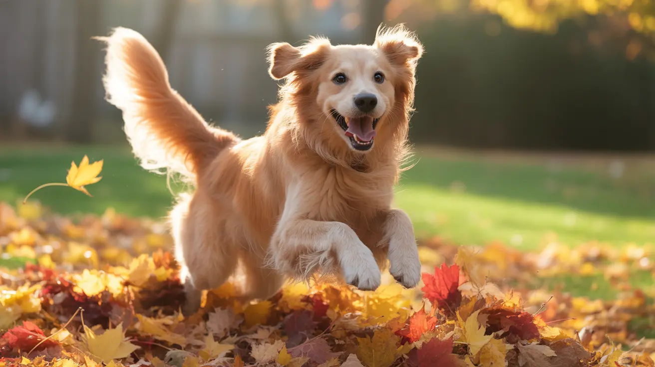 A dog caught mid-zoomies running excitedly around a yard