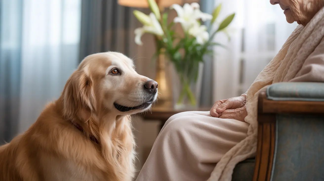 Certified therapy dog comforting a hospice patient during a visit