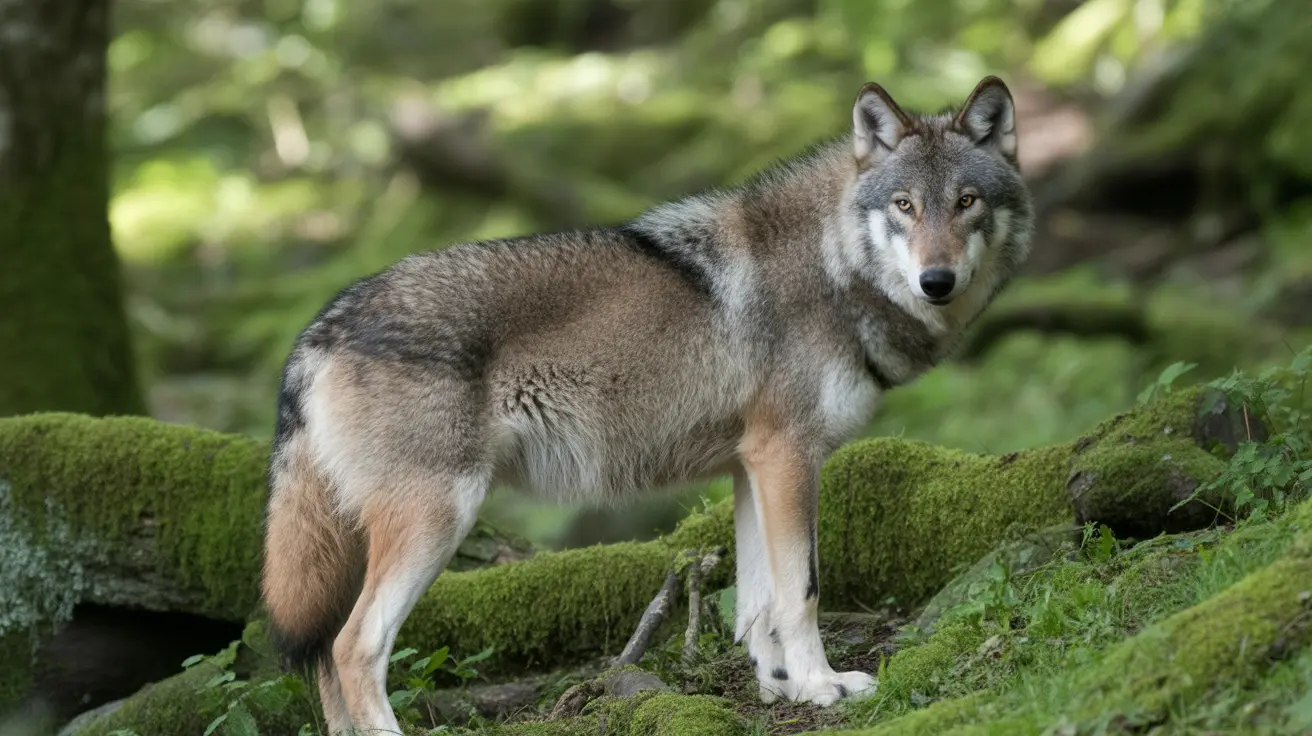 Wildlife conservation with an endangered wolf in a forest habitat
