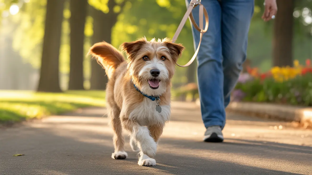 Volunteer walking a happy shelter dog outdoors during a Date-A-Dog outing