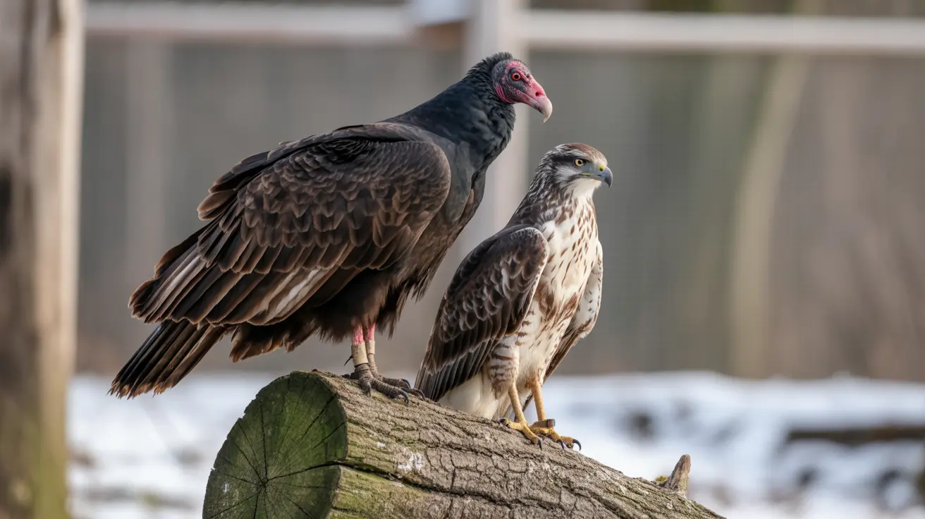 Hunter the red-tailed hawk and Stan the turkey vulture forming an unusual friendship at Elmwood Park Zoo