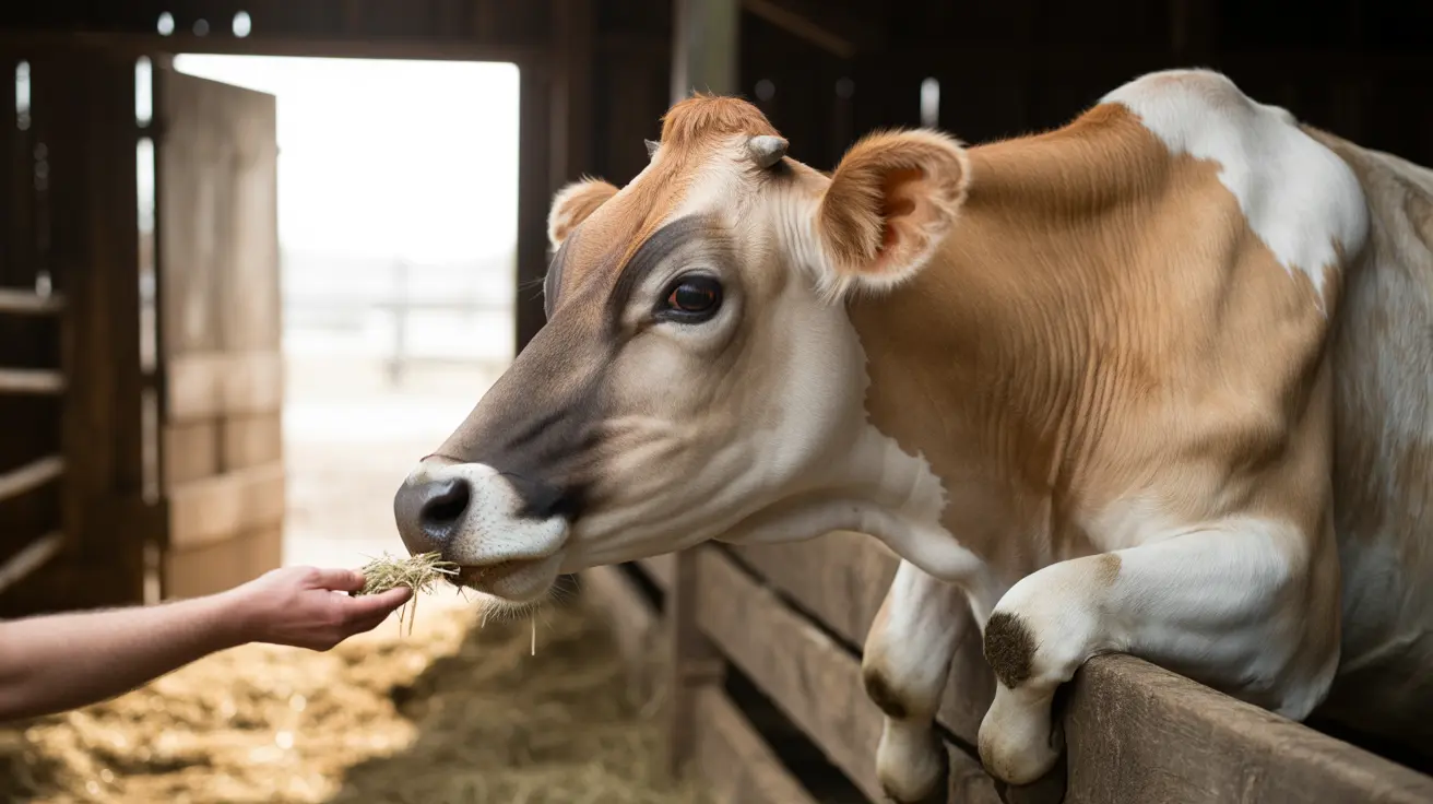 Maybell, an 11-year-old Jersey cow, at Luvin Arms Animal Sanctuary’s cow kissing booth