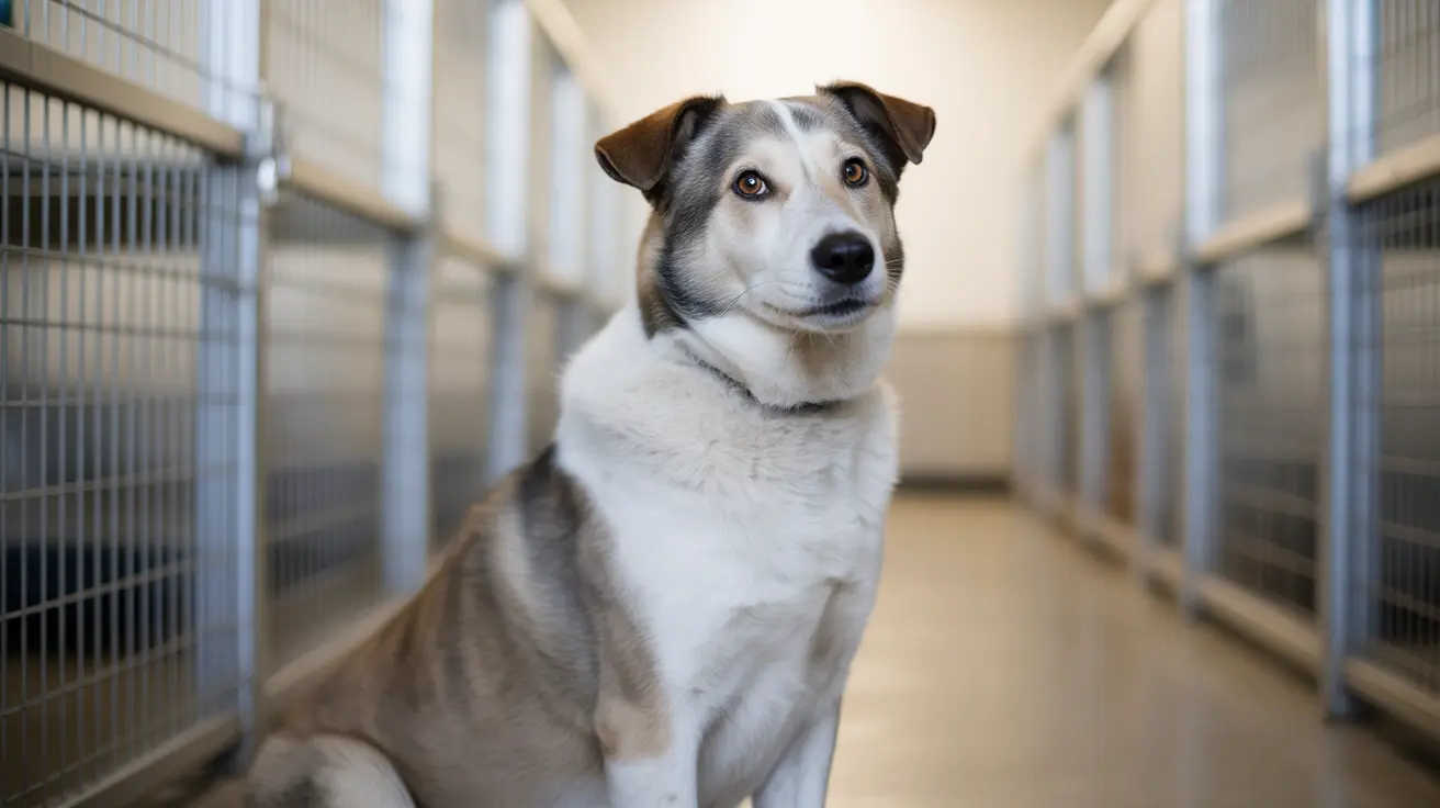 Friendly dog and cat waiting for adoption at Pitt County Animal Services shelter in Greenville, North Carolina