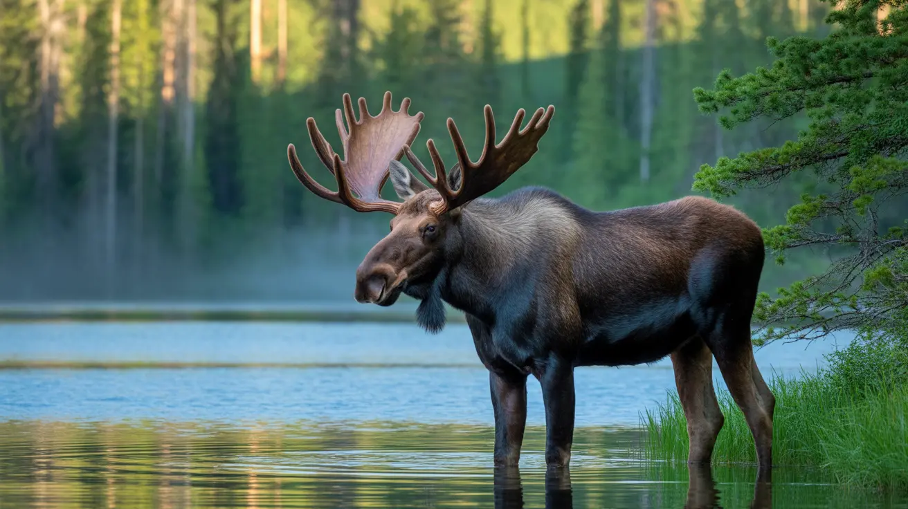 Alaskan wilderness landscape showcasing native wildlife and a pet in natural surroundings