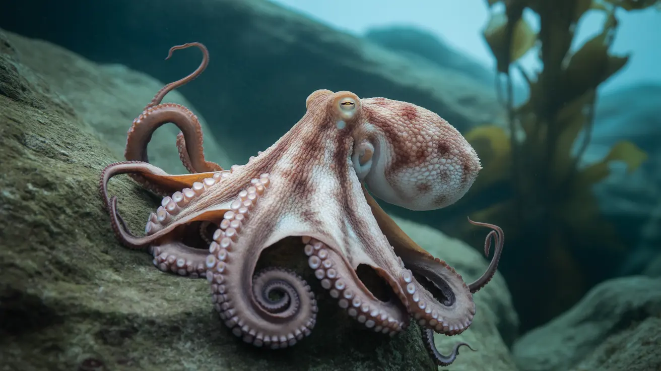 Paul the Octopus choosing between two food containers marked with team flags