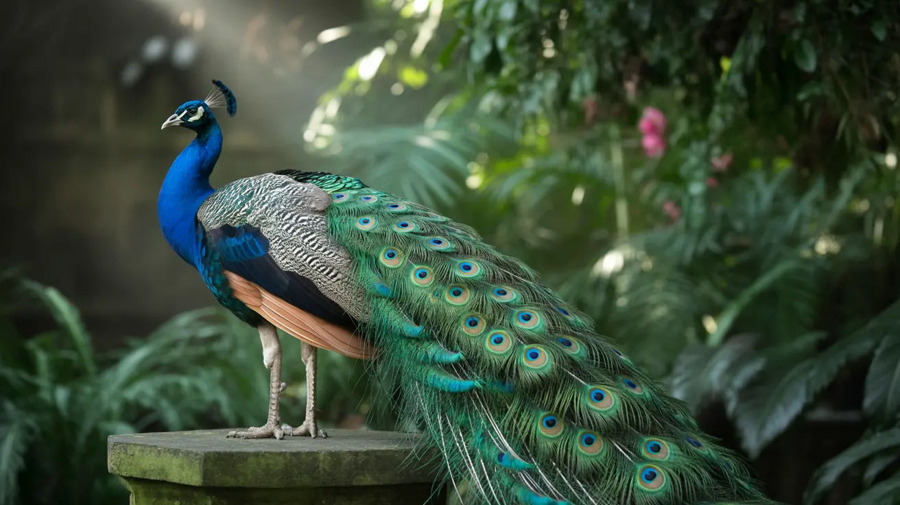 Peacock displaying its vibrant and elaborate tail feathers
