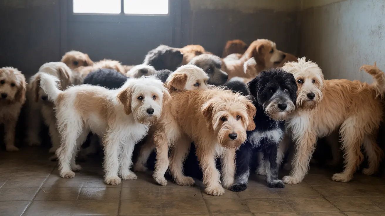 Nearly 250 poodle-cross dogs crowded together in a single room during RSPCA rescue in Sheffield