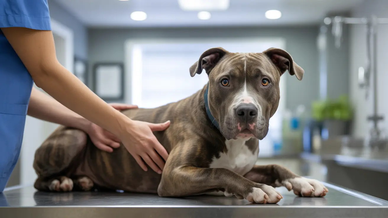 A pit bull dog with a matted coat found roaming streets in poor health
