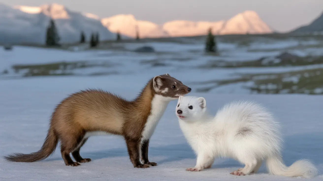 Tina and Milo mascots representing stoats for the 2026 Winter Olympics with alpine background