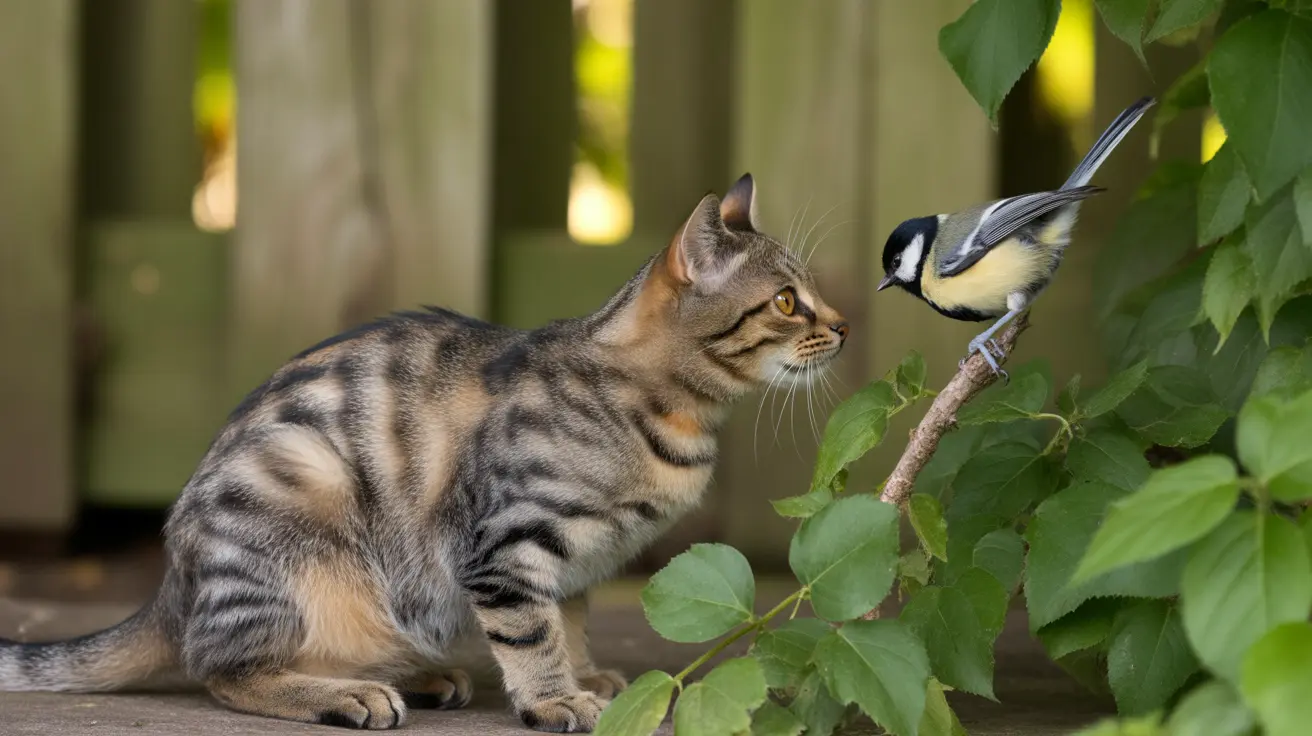 Domestic cat crouching and ready to pounce outdoors