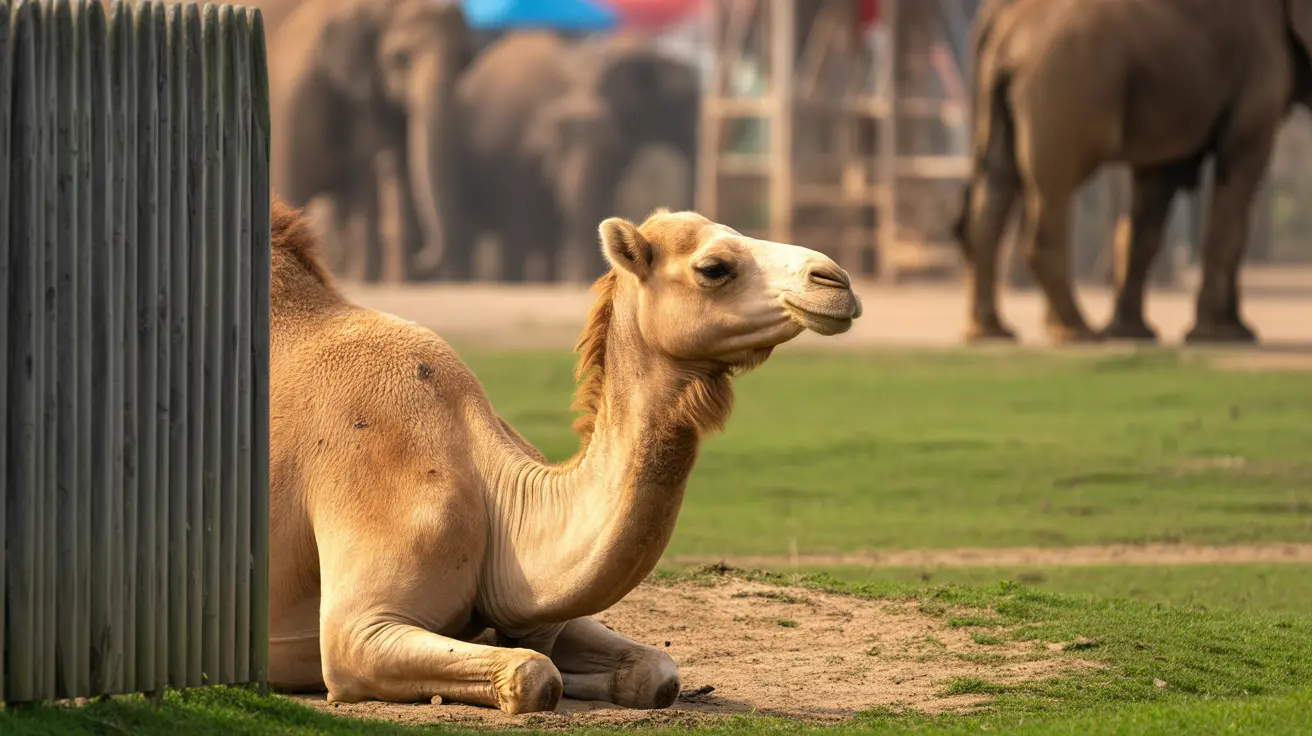 Camel tethered at a live church nativity scene during a holiday event