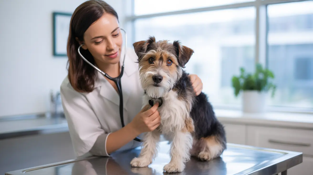 A veterinarian examining a dog during a health checkup