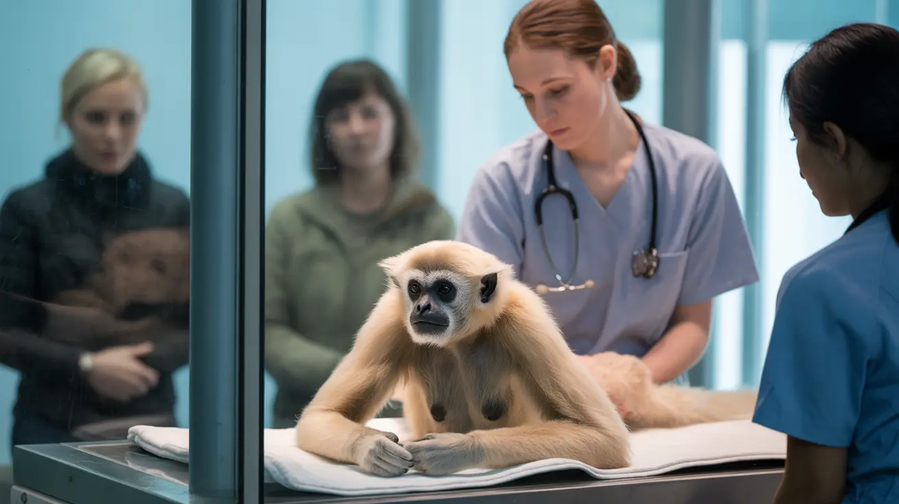 Visitors observing veterinary care through a large window at Turtle Back Zoo's Animal Wellness Center