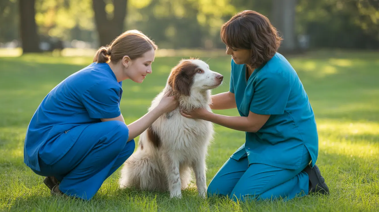 Veterinarian and veterinary technician providing medical care to shelter animals