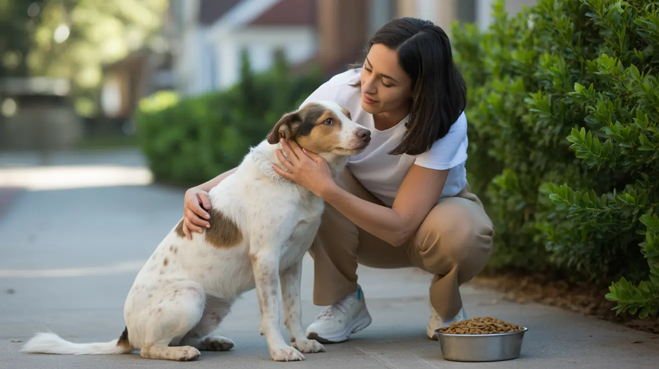 Person placing a bowl of food outside for stray cats and dogs