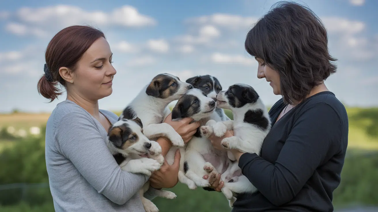 Animal control officers rescuing abandoned puppies in a rural cow pasture