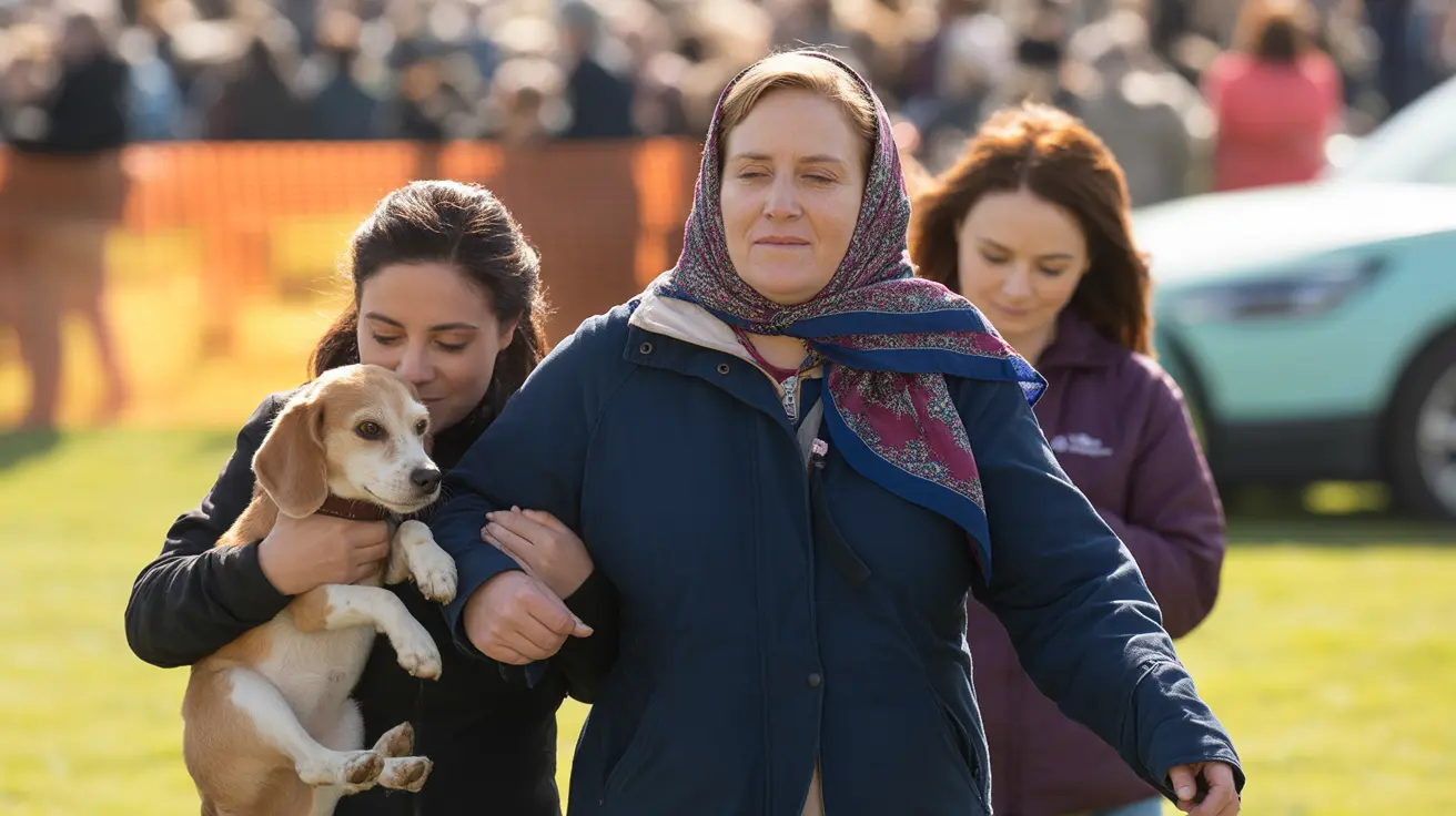 Activists assisting an elderly woman affected by tear gas during a protest at Ridglan Farms beagle research facility